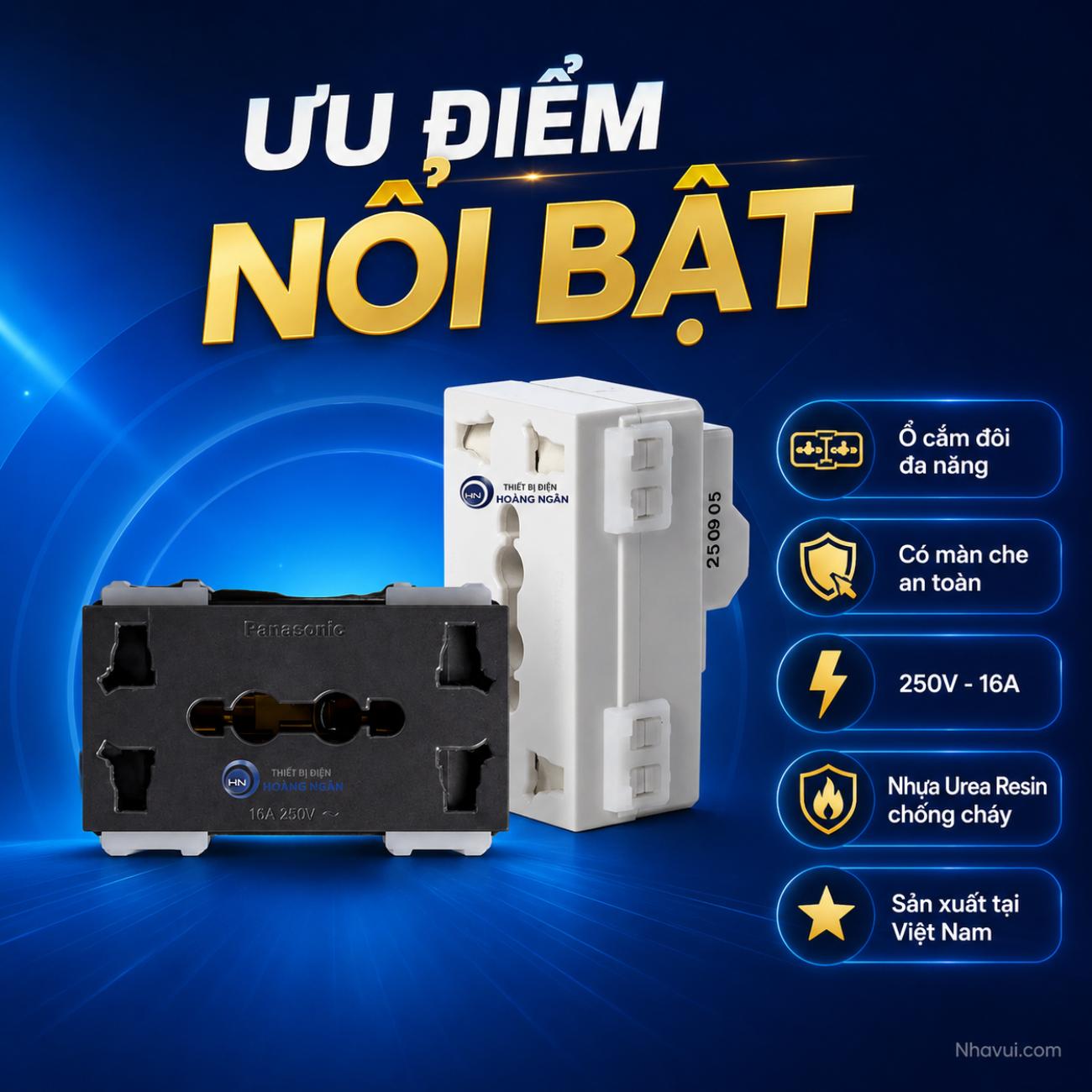 Ổ cắm đôi đa năng có màn che Panasonic WIDE Series